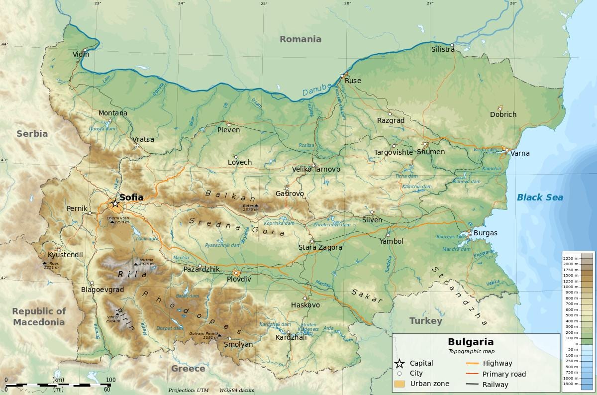 mapa de Bulgaria geografía