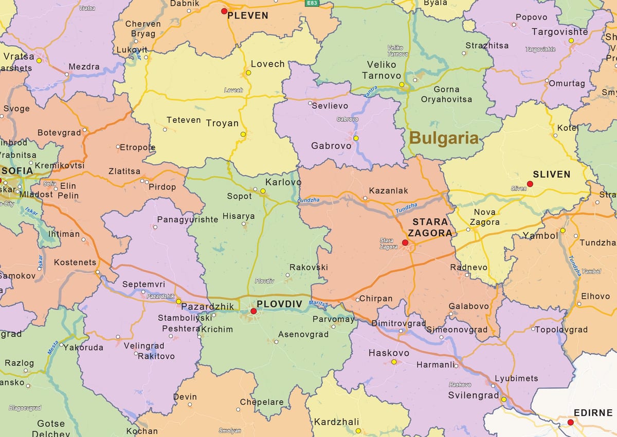 mapa de Bulgaria político