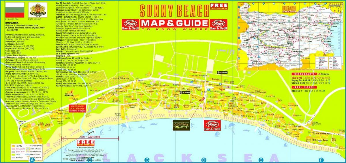 mapa turístico de sunny beach, Bulgaria