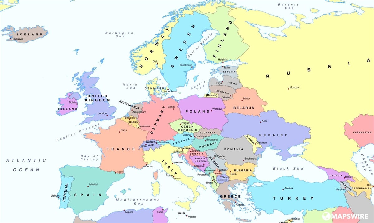 mapa de europa, mostrando Bulgaria