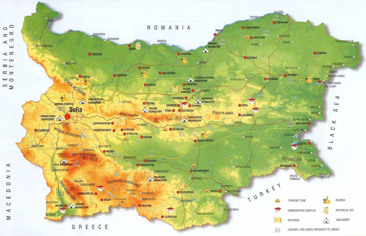 Montañas búlgaras mapa