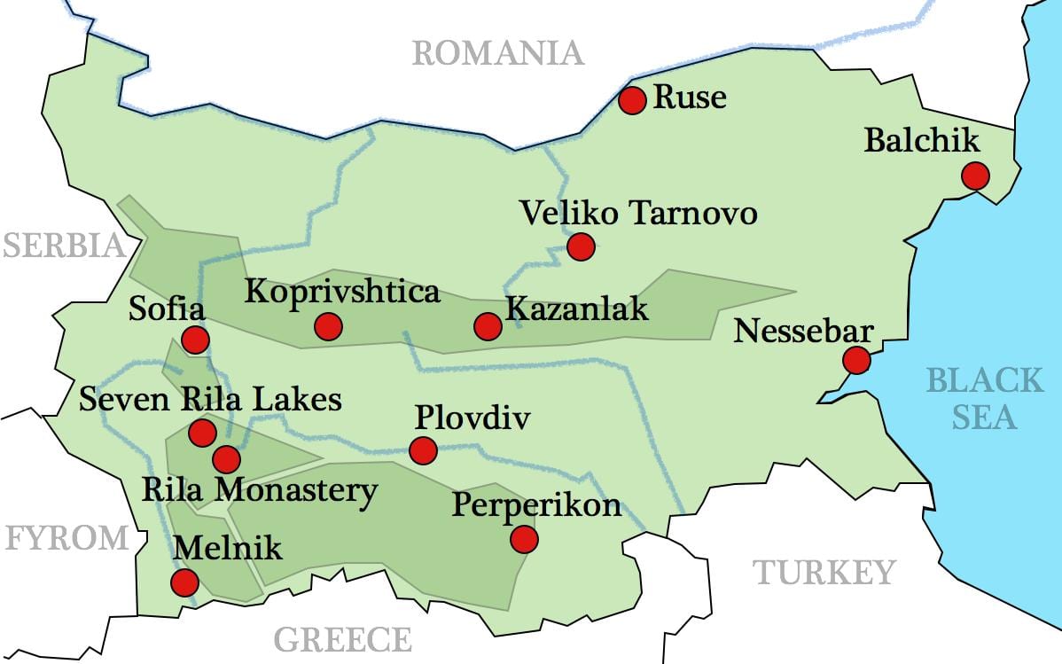 mapa de los monasterios búlgaros