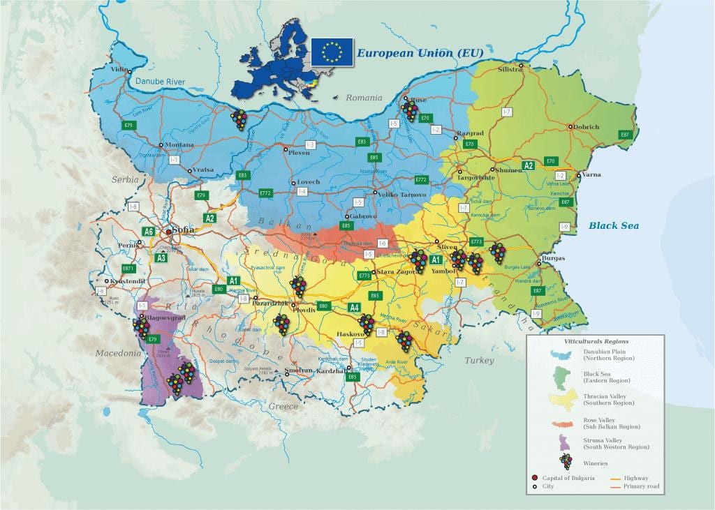 mapa de vino búlgaro