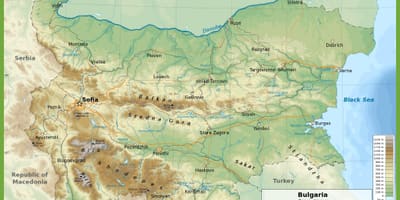 Bulgaria mapa topográfico